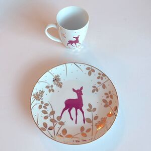 The Met Asian Woodlands Deer Cup and Plate Gold Trim Metropolitan Museum Of Art